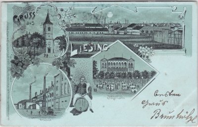 Wien-Liesing, u.a. Brauhaus, Mondschein-Litho, ca. 1895