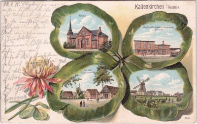 24568 Kaltenkirchen (Holstein), u.a. Bahnhof, Kleeblatt-Litho, ca. 1900 