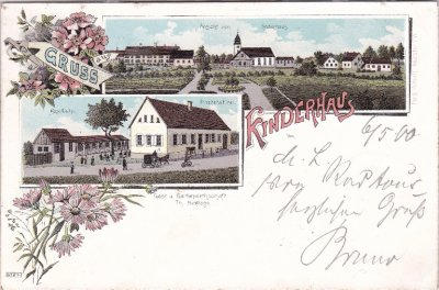 48159 Kinderhaus (Münster/Westfalen), u.a. Post, Farblitho, ca. 1900