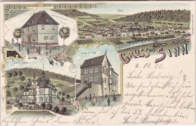 35764 Sinn (Hessen), u.a. Villa Haas, Farblitho, ca. 1900