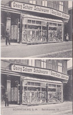 96515 Sonneberg, Bernhardstraße, Schuhwaren Georg Schorr, ca. 1915