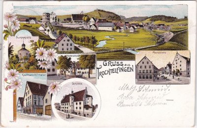 72818 Trochtelfingen, u.a. Marktplatz, Farblitho, ca. 1905