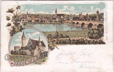 97199 Ochsenfurt am Main, u.a. Bezirksamt, Farblitho, ca. 1900