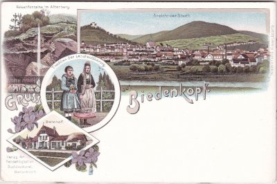 35216 Biedenkopf, u.a. Bahnhof, Farblitho, ca. 1900