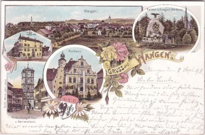 88239 Wangen im Allgäu, u.a. Oberamtei, Farblitho, ca. 1895