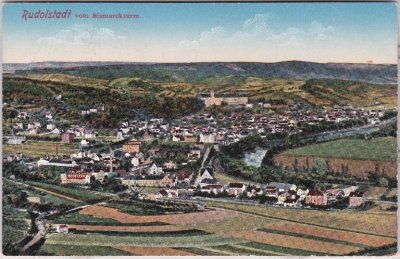 07407 Rudolstadt, Stadtansicht vom Bismarckturm, ca. 1915