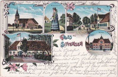 27419 Sittensen, u.a. Gasthof Kruss, Farblitho, ca. 1900