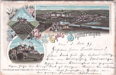72488 Sigmaringen, u.a. Schützenhaus, Farblitho, ca. 1895