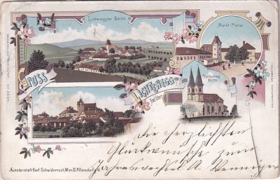Lichtenegg (Niederösterreich), u.a. Marktplatz, Farblitho, ca. 1900