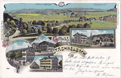 Strengelbach (Aargau), Gasthaus Zum Hirschen, Farblitho, ca. 1900