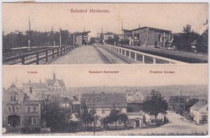 01809 Heidenau, Bahnhof und Straßenansicht, ca. 1910