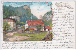 01814 Porschdorf Waltersdorfer Mühle, Farblitho, ca. 1900