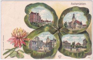 06449 Aschersleben, Kleeblatt-Farblitho, ca. 1900