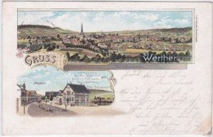 33824 Werther (Westfalen), u.a. Langestraße, Farblitho, ca. 1900