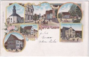35325 Mücke-Ruppertenrod, u.a. Schule, Farblitho, ca. 1900
