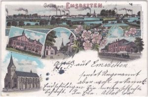 48282 Emsdetten, u.a. Bahnhof, Farblitho, ca. 1895