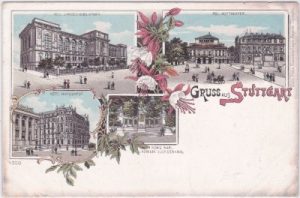 70173 Stuttgart, u.a. Hotel Marquardt, Farblitho, ca. 1900