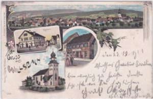 74182 Obersulm-Willsbach, Farblitho, Rathaus, ca. 1900