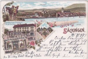 79713 Säckingen, Gasthof zum Schützen, Farblitho, ca. 1895
