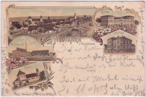 84088 Neufahrn, u.a. Bahnhof, Farblitho, ca. 1900