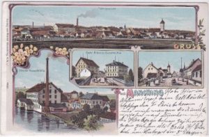 85077 Manching, u.a. Kunstmühle, Farblitho, ca. 1900