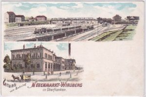 95339 Neuenmarkt (Oberfranken), Bahnhof, Farblitho, ca. 1900