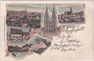 93047 Regensburg, u.a. Rathaus, Farblitho, ca. 1895