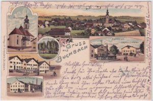 84428 Buchbach in Bayern, u.a. Brauerei, Farblitho, ca. 1900