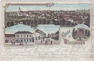 66709 Weiskirchen (Saar), u.a. Hotel zum Hofhaus, Farblitho, ca. 1900