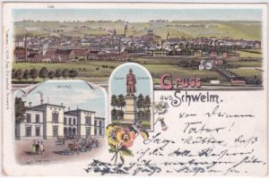 58332 Schwelm, u.a. Bahnhof, Farblitho, ca. 1900