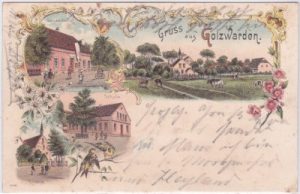 26919 Golzwarden (Brake), u.a. Schule, Farblitho, ca. 1900