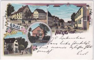 63674 Altenstadt (Hessen), u.a. Gasthaus Adler, Farblitho, ca. 1900