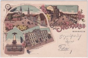 68199 Mannheim-Neckarau, u.a. Schulstrasse, Farblitho, ca. 1895