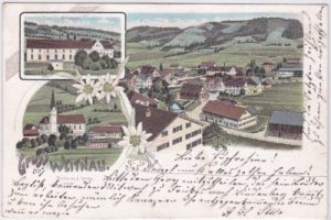 87480 Weitnau (Allgäu), u.a. Brauhaus, Farblitho, ca. 1900