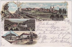 74731 Walldürn, u.a. Bahnhofstraße, Farblitho, ca. 1900