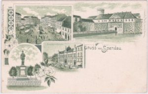 13597 Berlin-Spandau, u.a. Marktplatz, Litho, ca. 1900