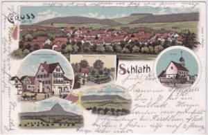 73114 Schlath (Schlat), u.a. Gasthaus Sihler, Farblitho, ca. 1900