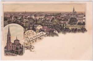 Bromberg, Gesamtansicht, Paulskirche, Farblitho, ca. 1900