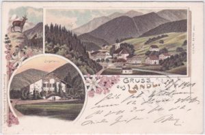 Landl (Steiermark), u.a. Jagdhaus, Farblitho, ca. 1900