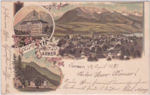 Sarnen (Obwalden), u.a. Gymnasium, Farblitho ca. 1895