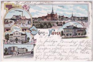 14641 Nauen, u.a. Zuckerfabrik, Farblitho, ca. 1900
