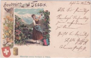 Tessin (Ticino), Chocolat extra fondant J. Klaus, Farblitho, ca. 1900