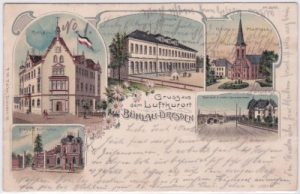 01324 Dresden-Bühlau, u.a. Schule, Farblitho, ca. 1900