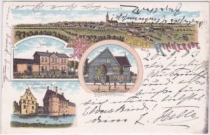 48317 Rinkerode (Drensteinfurt), u.a. Bahnhof, Farblitho, ca. 1900