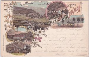 Simplon (Wallis), u.a. Postkutsche, Farblitho, ca. 1895