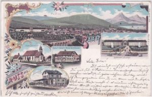 Baar (Zug), u.a. Bahnhof, Fabrik, Farblitho, ca. 1895