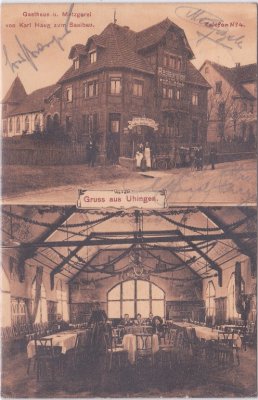 73066 Uhingen, Gasthaus und Metzgerei zum Saalbau, ca. 1915
