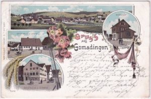 72532 Gomadingen, u.a. Bahnhof, Farblitho, ca. 1900