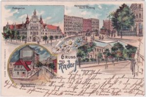 10967 Berlin-Rixdorf (Neukölln), u.a. Richardplatz, Farblitho, ca. 1905