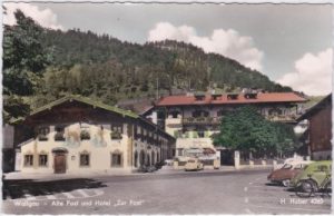 82499 Wallgau, Straßenansicht, Hotel Zur Post, ca. 1960